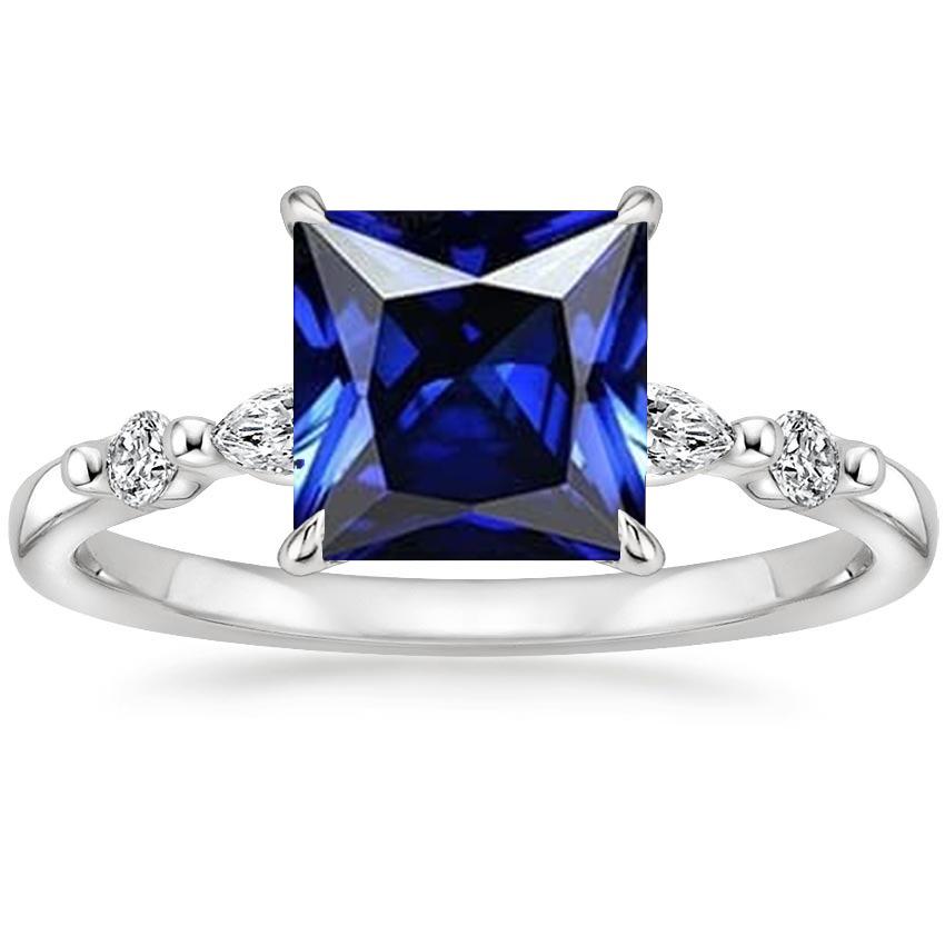 Diamond Ring 5 Stone Princess Blue Sapphire With Accents 5.25 Carats - Gemstone Ring-harrychadent.ca