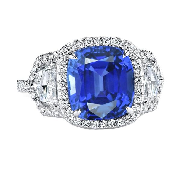 Diamond Ring Cushion Sapphire Pave Three Stone Style 5.50 Carats - Gemstone Ring-harrychadent.ca