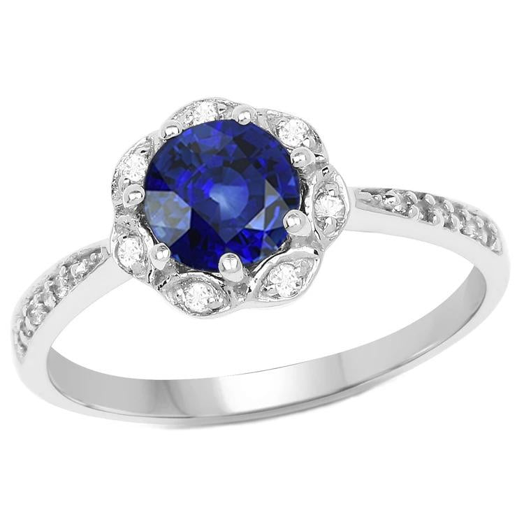 Diamond Ring Halo Round Sapphire Flower Style 3 Carats Tapered Shank - Gemstone Ring-harrychadent.ca