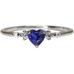 Natural Earth Mined Diamond Ring Heart Blue Sapphire 5 Stone 1.25 Carats Gold Jewelry