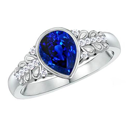 Diamond Ring New Bezel Set Pear Blue Sapphire With Accents 4.25 Carats - Gemstone Ring-harrychadent.ca