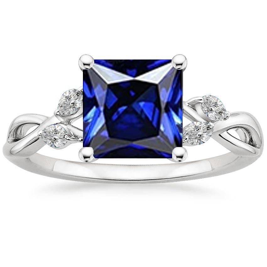 Diamond Ring Princess Blue Sapphire & Pear Diamond Accents 5.25 Carats - Gemstone Ring-harrychadent.ca
