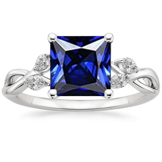 Diamond Ring Princess Blue Sapphire & Pear Diamond Accents 5.25 Carats - Gemstone Ring-harrychadent.ca