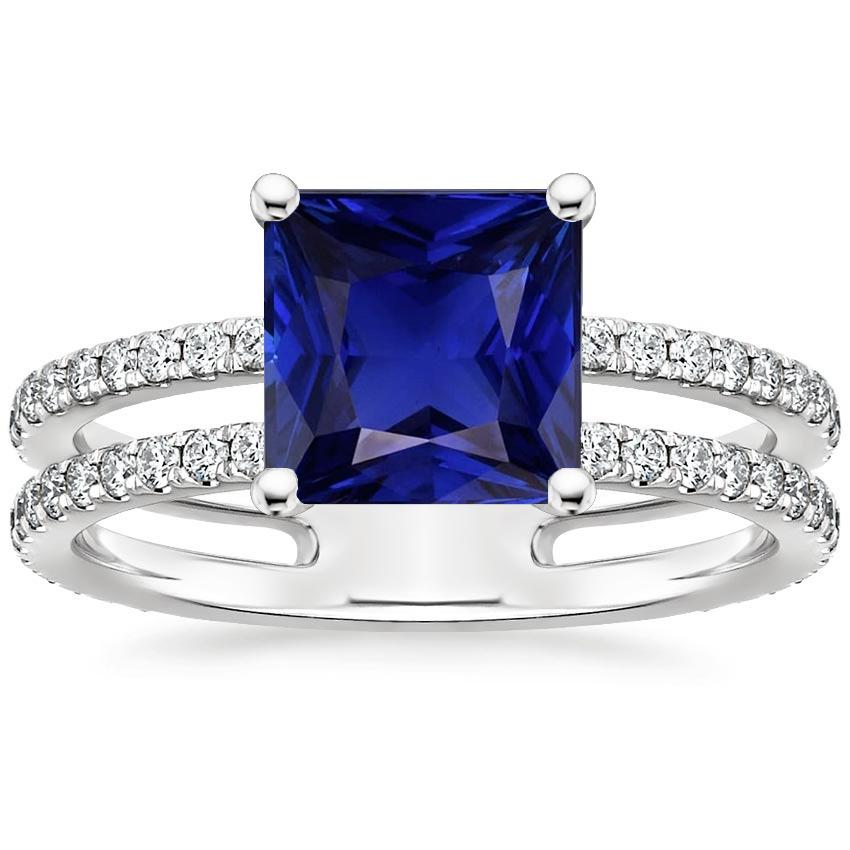 Diamond Ring Princess Cut Sapphire With Accents Split Shank 6 Carats - Gemstone Ring-harrychadent.ca