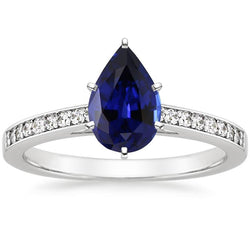 Natural Earth Mined Diamond Ring Solitaire Pear Ceylon Sapphire With Accents 7.25 Carats
