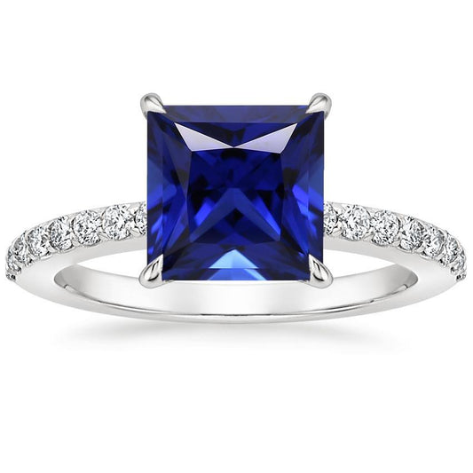 Diamond Ring Sri Lankan Sapphire 5.50 Carats Princess Cut with Accents - Gemstone Ring-harrychadent.ca
