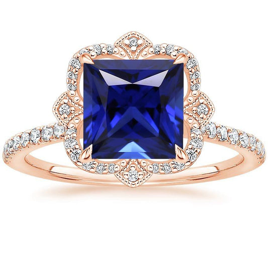 Diamond Ring Vintage Style Princess Blue Sapphire With Accents 6 Carat - Gemstone Ring-harrychadent.ca