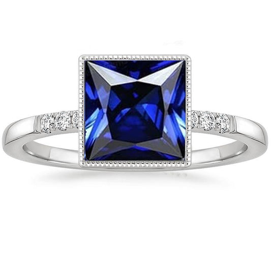 Diamond Ring With Accents Vintage Style Blue Sapphire 5.25 Carats - Gemstone Ring-harrychadent.ca