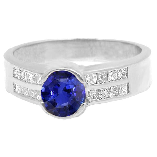 Diamond Round Blue Sapphire Ring & Princess Cut Accents 2.50 Carats - Gemstone Ring-harrychadent.ca