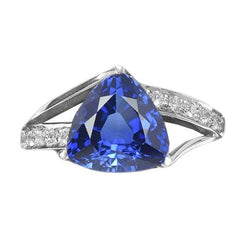 Natural Earth Mined Diamond Sapphire Gemstone Ring 2 Carats Split Shank Gold Women Jewelry