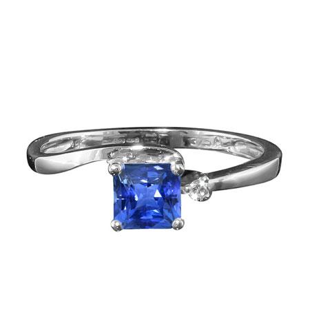 Diamond Sapphire Ring Radiant Cut Bypass Style 1.25 Carats U Prong Set - Gemstone Ring-harrychadent.ca