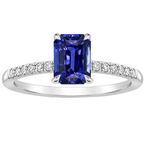 Diamond Solitaire Accents Ring Emerald Blue Sapphire 4 Carats - Gemstone Ring-harrychadent.ca