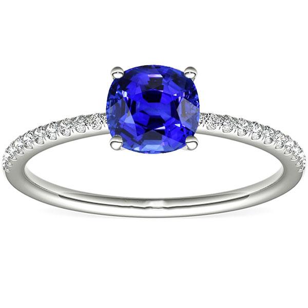 Diamond Solitaire Ring Accents Cushion Shaped Ceylon Sapphire 3 Carats - Gemstone Ring-harrychadent.ca