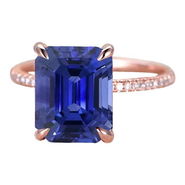 Diamond Solitaire Ring Accents Emerald Cut Ceylon Sapphire 4.50 Carats - Gemstone Ring-harrychadent.ca