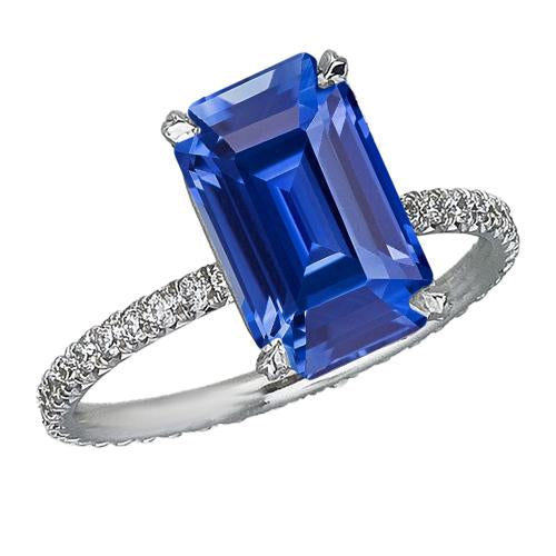 Diamond Solitaire Ring Accents Emerald Sri Lankan Sapphire 4.50 Carats - Gemstone Ring-harrychadent.ca
