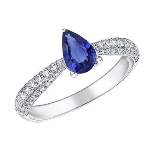 Diamond Solitaire Ring Accents Pear Ceylon Sapphire 2.50 Carats - Gemstone Ring-harrychadent.ca