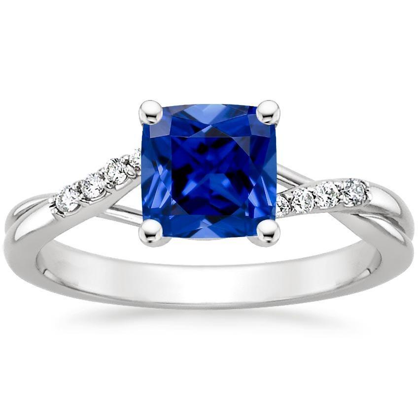 Diamond Solitaire Ring Cushion Blue Sapphire With Accents 2.50 Carats - Gemstone Ring-harrychadent.ca