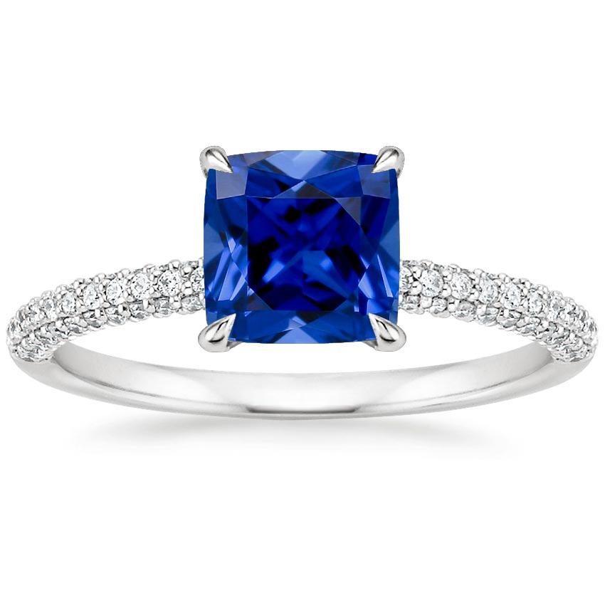 Diamond Solitaire Ring Cushion Blue Sapphire With Accents 3.25 Carats - Gemstone Ring-harrychadent.ca
