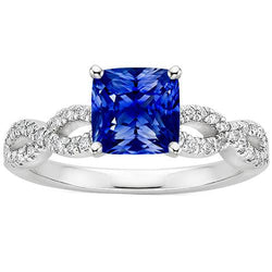 Natural Earth Mined Diamond Solitaire Ring With Accents 2.75 Carats Cushion Blue Sapphire