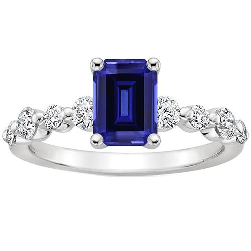 Diamond Solitaire Ring with Accents Emerald Blue Sapphire 4.50 Carats - Gemstone Ring-harrychadent.ca