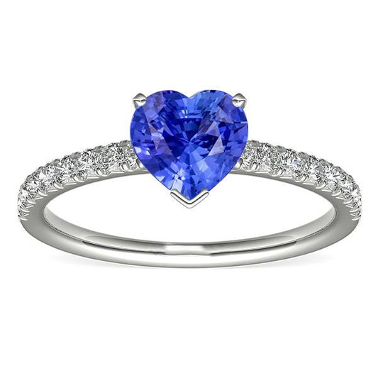 Diamond Solitaire Ring With Accents Heart Sri Lankan Sapphire 3 Carats - Gemstone Ring-harrychadent.ca