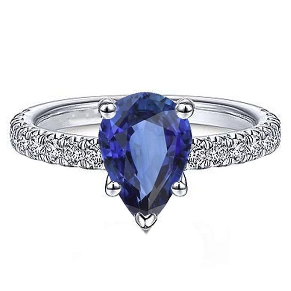 Diamond Solitaire Ring With Accents Pear Cut Ceylon Sapphire 4 Carats - Gemstone Ring-harrychadent.ca