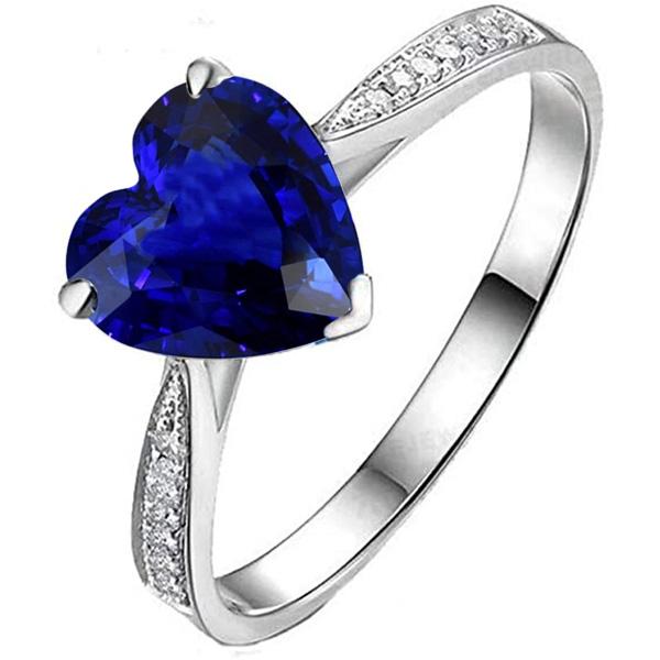 Diamond Solitaire With Accents Heart Ceylon Sapphire Ring 3.50 Carats - Gemstone Ring-harrychadent.ca
