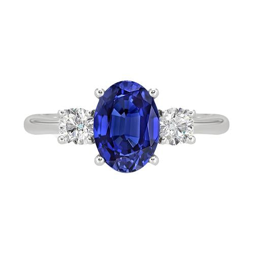 Diamond Three Stone Ring 4.75 Carats Oval Sri Lankan Sapphire Jewelry - Gemstone Ring-harrychadent.ca