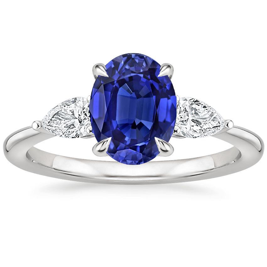 Diamond Three Stone Ring Oval Cut Ceylon Sapphire 3.50 Carats - Gemstone Ring-harrychadent.ca