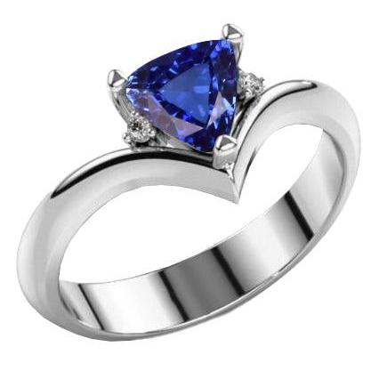 Diamond Three Stone Trillion Sapphire Ring 1.25 Carats Heart Style - Gemstone Ring-harrychadent.ca