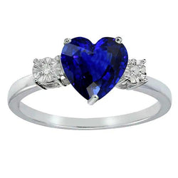 Natural Earth Mined Diamond Three Stone Wedding Heart Ceylon Sapphire Ring 2.50 Carats