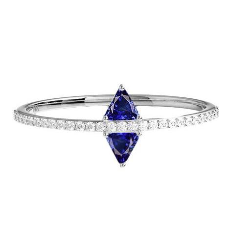 Diamond Trillion Blue Sapphire Ring Accented Jewelry 1.50 Carats - Gemstone Ring-harrychadent.ca
