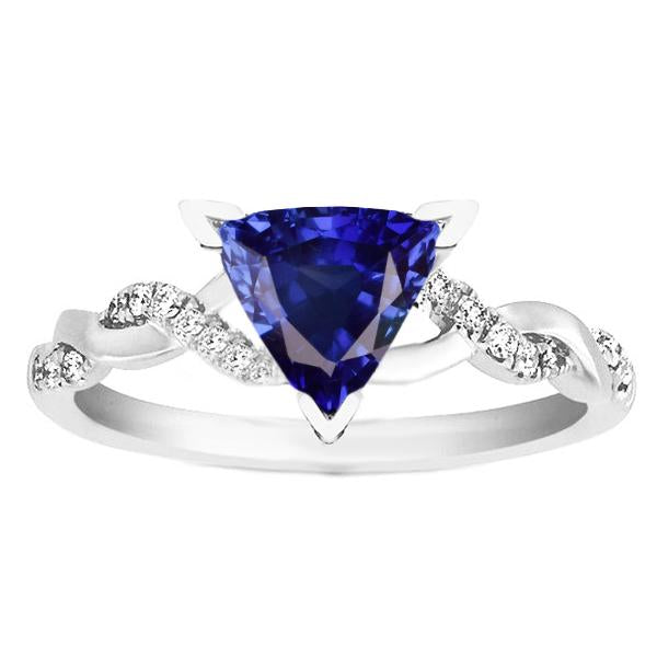 Diamond Trillion V Prong Blue Sapphire Ring 2 Carats Twisted Style - Gemstone Ring-harrychadent.ca