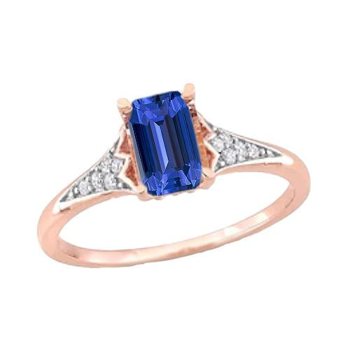 Diamond Wedding Blue Sapphire Ring Rose Gold 2 Carats Ladies Jewelry - Gemstone Ring-harrychadent.ca