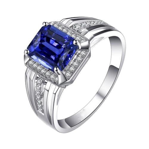 Diamond Wedding Radiant Ceylon Sapphire Ring 3 Carats Split Shank Gold - Gemstone Ring-harrychadent.ca