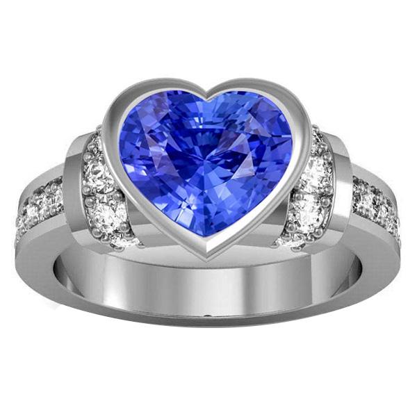 Diamond Wedding Ring Bezel Set Light Blue Sapphire 4 Carats Gold 14K - Gemstone Ring-harrychadent.ca