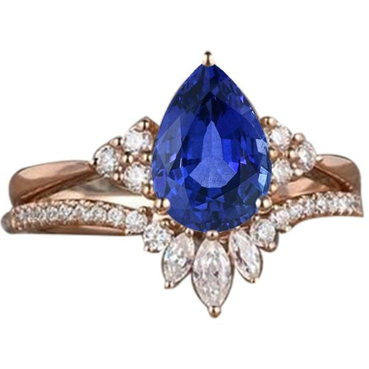 Diamond Wedding Ring Set Blue Sapphire Marquise & Round 4 Carats - Gemstone Ring-harrychadent.ca