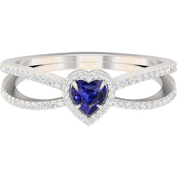 Diamond Wedding Ring Set Heart Blue Sapphire 2.50 Carats Split Shank - Gemstone Ring-harrychadent.ca