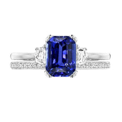 Natural Earth Mined Diamond Wedding Ring Set Emerald Sapphire Prong 3 Stone 4 Carats