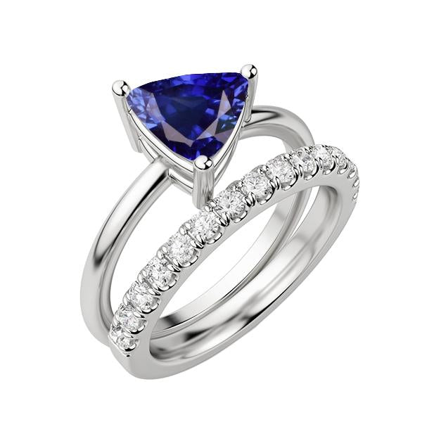Diamond Wedding Ring Set Trillion Blue Sapphire 2 Carats Gold 14K - Gemstone Ring-harrychadent.ca