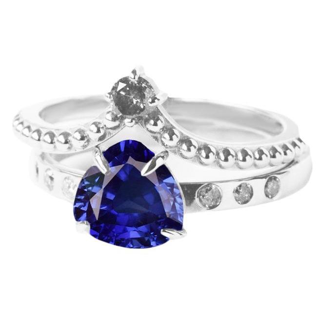 Diamond Wedding Ring Set Trillion Natural Blue Sapphire 2 Carats - Gemstone Ring-harrychadent.ca