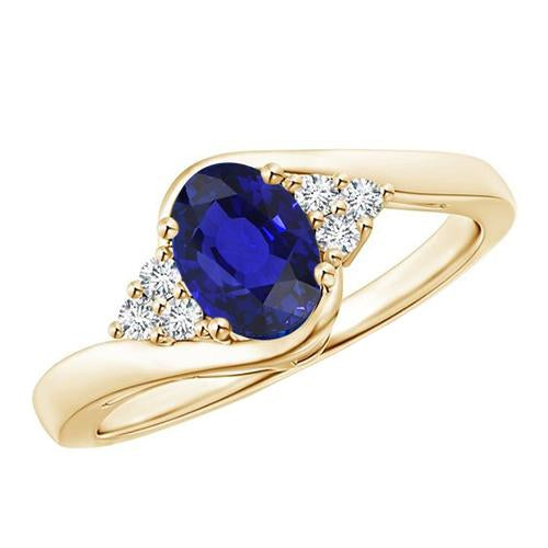 Diamond Womens Ring Accented Prong Deep Oval Blue Sapphire 3.75 Carats - Gemstone Ring-harrychadent.ca