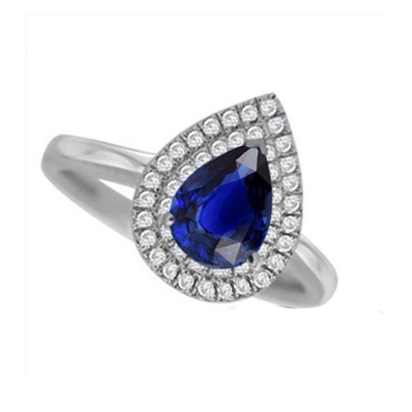 Double Halo Anniversary Ring Pear Sri Lankan Sapphire 3.75 Carats - Gemstone Ring-harrychadent.ca