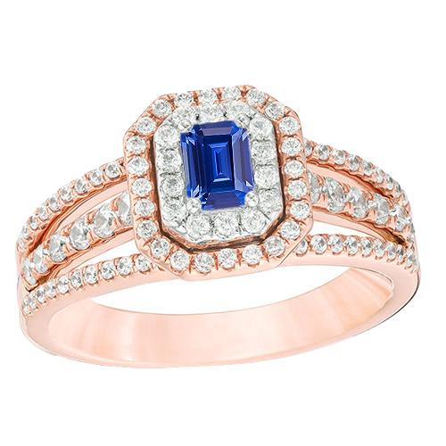 Double Halo Blue Sapphire Gemstone Wedding Ring 3 Carats Rose Gold 14K - Gemstone Ring-harrychadent.ca