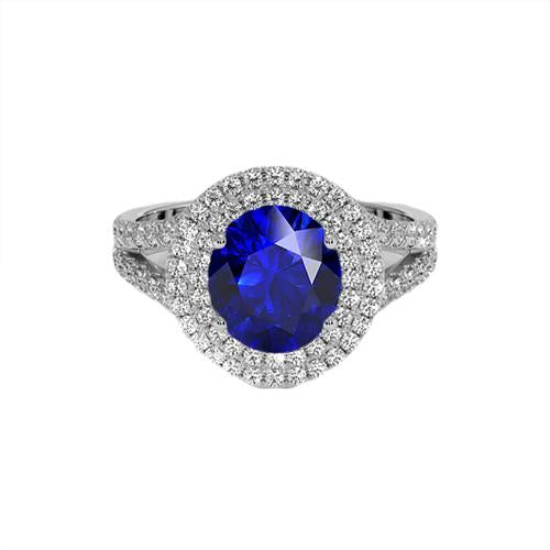 Double Halo Ceylon Sapphire Engagement Ring 6.75 Carats Ladies Jewelry - Gemstone Ring-harrychadent.ca