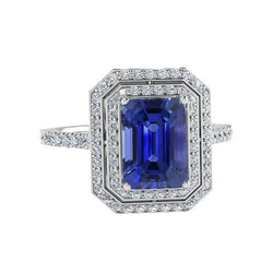 Double Halo Diamond Engagement Ring Emerald Sapphire 3.50 Carats