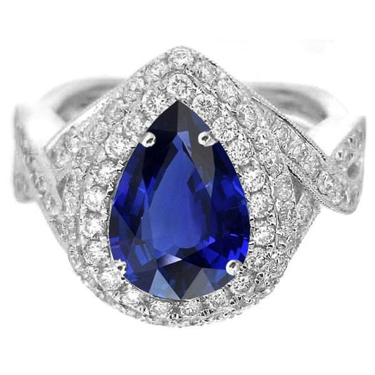 Double Halo Engagement Ring Ceylon Sapphire & Diamonds 6.50 Carats - Gemstone Ring-harrychadent.ca