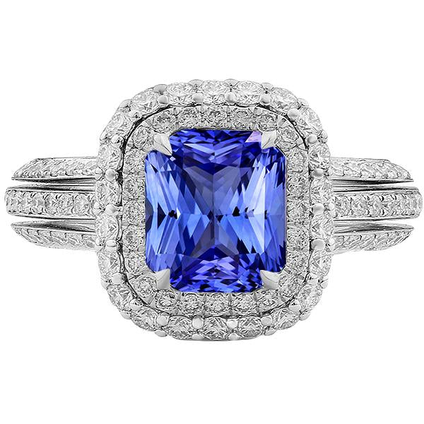 Double Halo Engagement Ring Radiant Sapphire 6 Carats Diamonds - Gemstone Ring-harrychadent.ca