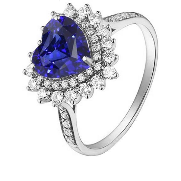 Double Halo Heart Ceylon Sapphire Ring Flower Style 4 Carats - Gemstone Ring-harrychadent.ca