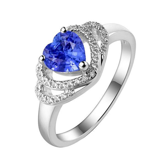 Double Halo Heart Sri Lankan Sapphire Ring 3 Carats White Gold 14K - Gemstone Ring-harrychadent.ca